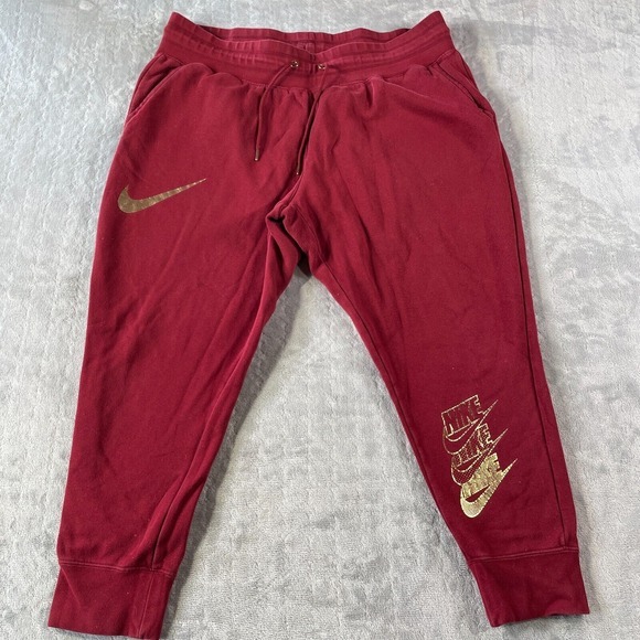 Nike Joggers Sweatpants Women Size 2X Red Gold Log Fleece Performance‎ Soft - Picture 1 of 13